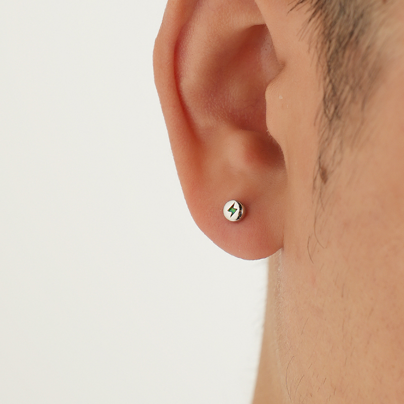 纯银螺纹闪电耳钉男女