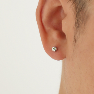 YijianStudio 闪电造型镂空设计耳钉男女耳环免摘 s925纯银螺纹款