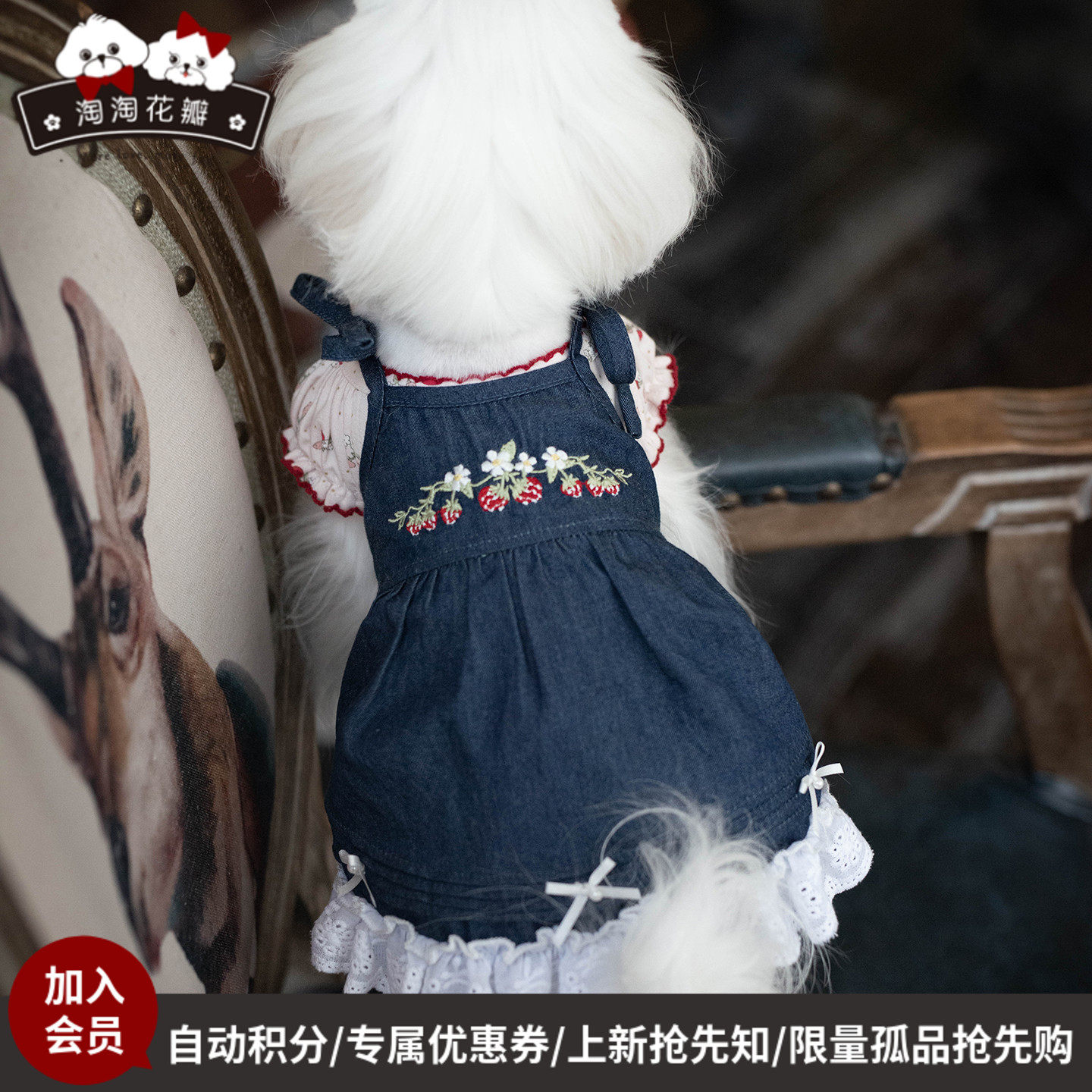 淘淘花瓣新品条纹牛仔薄款连衣裙吊带公主裙比熊泰迪马尔济斯夏装