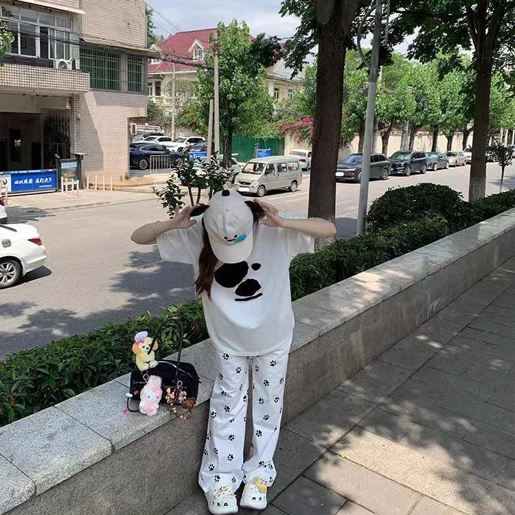 黑白撞色正肩短袖女t恤夏2025新款潮牌纯棉白色圆领宽松显瘦上衣