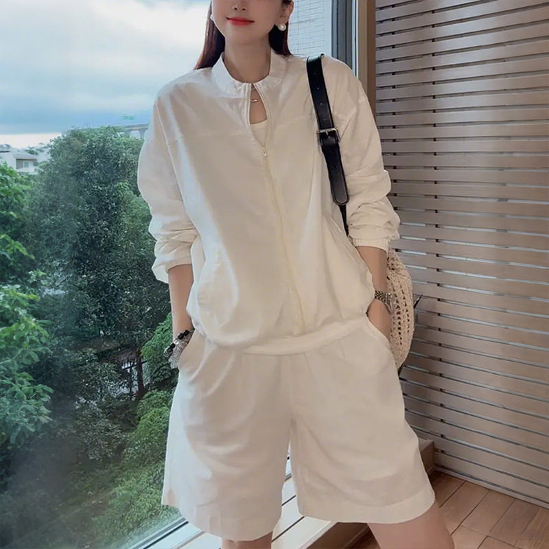 2026新款夏季薄款套裤女休闲白色亚麻防晒衬衫短剧轻奢百搭两件套