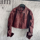 绵羊皮植鞣真皮皮衣女短款 时尚 夹克上衣外套 秋冬设计新款 真皮个性