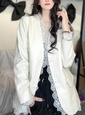欧货2025春季新款皮衣中长款西服
