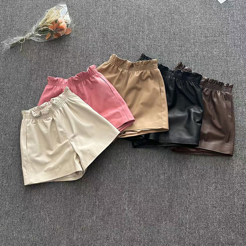 秋冬宽松真皮高腰休闲裤绵羊皮时尚阔腿裤直筒裤百搭皮靴裤裤子