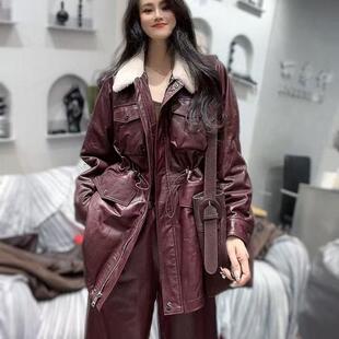 网红同款真皮羽绒皮衣女绵羊皮休闲羊毛毛领宽松棒球服大码外套