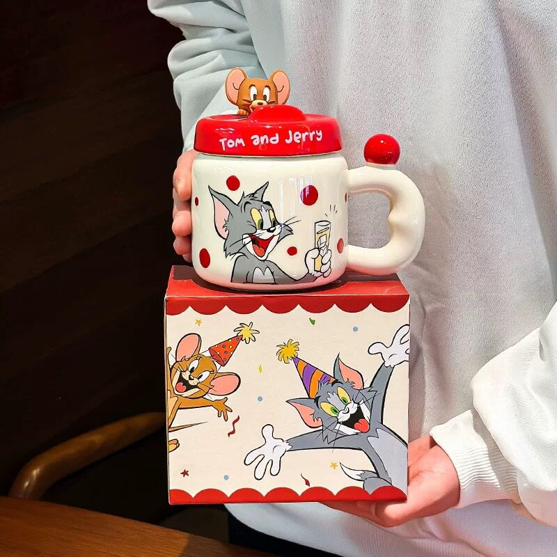 猫和老鼠带盖陶瓷马克杯高颜值情侣喝水杯咖啡早餐牛奶杯子伴手礼
