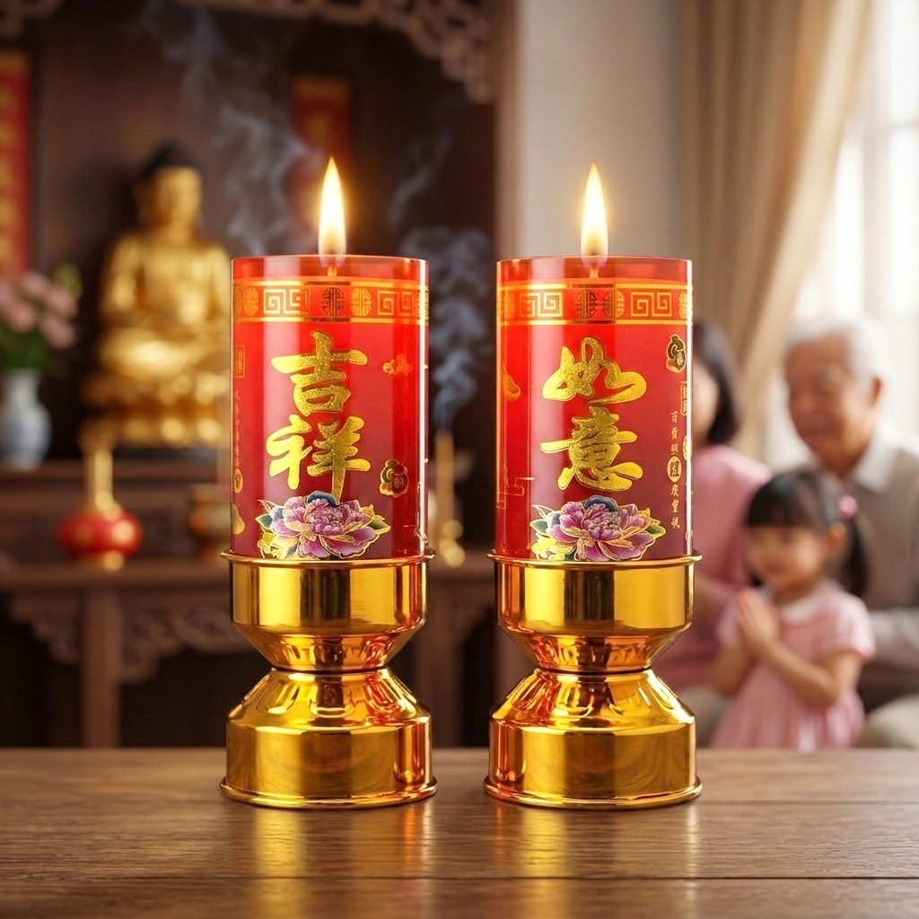 带底座无烟红蜡烛供佛家用财神香烛节日装扮婚礼喜庆过年乔迁蜡烛图片