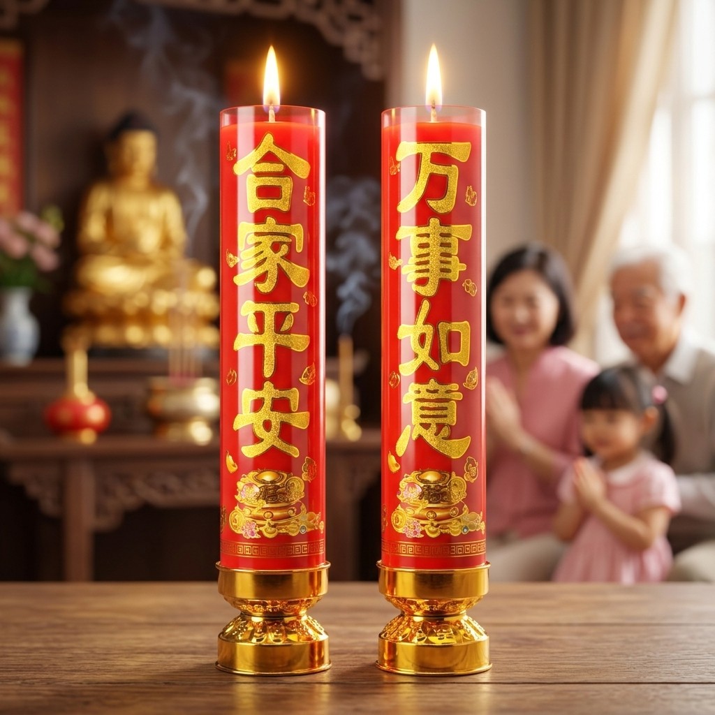 带底座无烟红蜡烛供佛财神喜庆图片