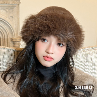 ZHIWU~冬季仿皮草帽子女加厚护耳毛绒帽东北旅游抗寒帽子蒙古帽