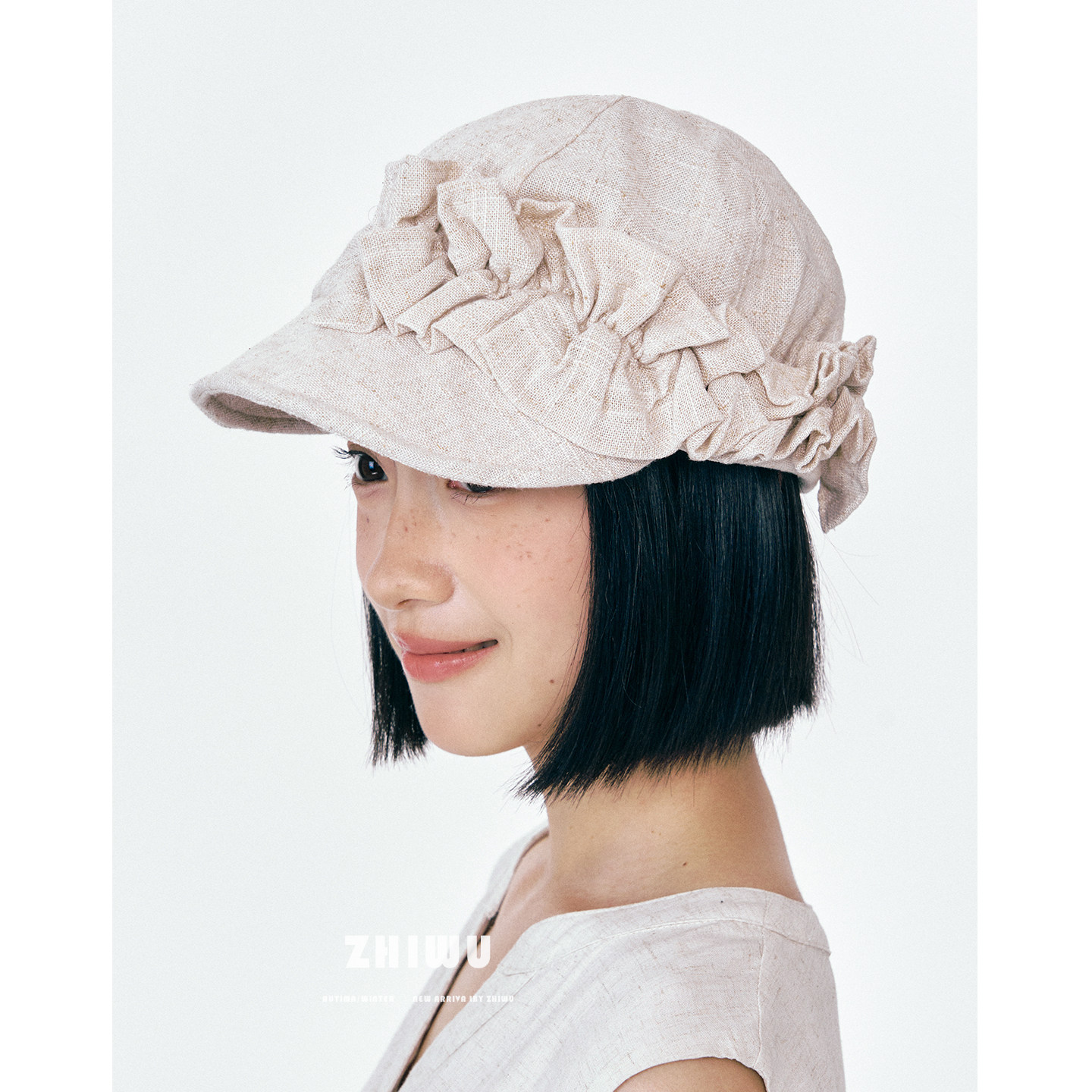 知雾小众设计褶皱花边贝雷帽女图片