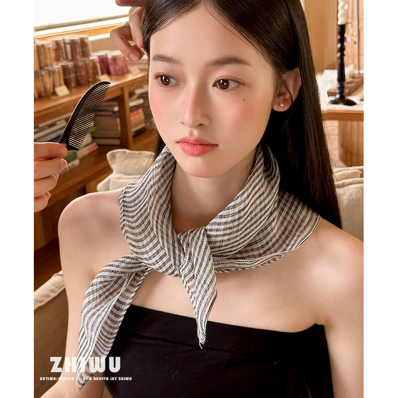 知雾~春秋新品100%亚麻小方巾丝巾女日系文艺气质颈部松弛感配饰