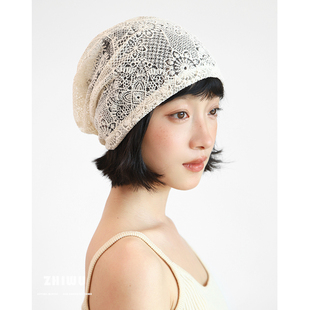 甜美风镂空针织帽薄款 帽子 春夏小众设计感蕾丝套头帽女法式 ZHIWU
