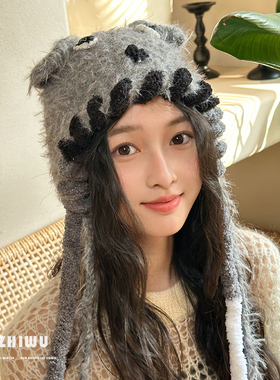 知雾冬季保暖可爱毛线套头帽女