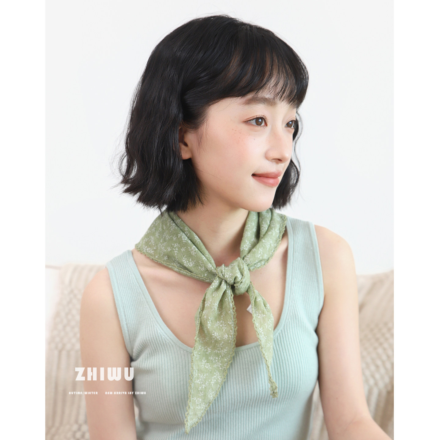 『日系碎花』知雾春夏季纯棉丝巾三角巾女出游氛围感包头头巾领巾