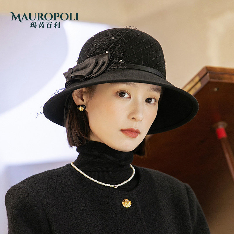 mauropoli渔夫帽蕾丝法式女秋冬
