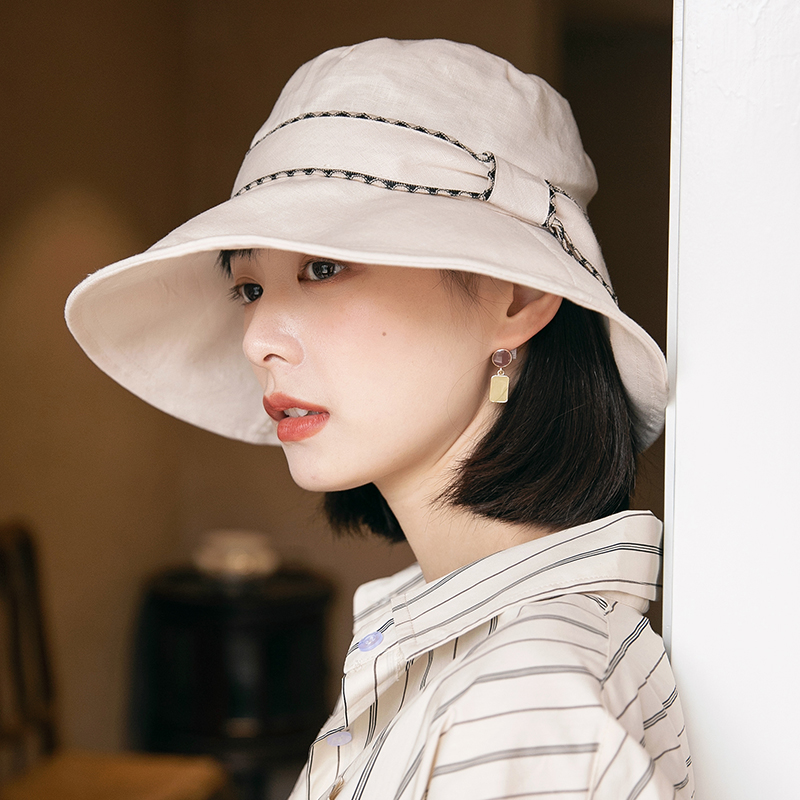 亚麻渔夫帽女夏天大檐遮阳帽女士日系百搭春秋防晒帽轻薄太阳帽子