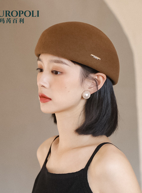 贝雷帽女羊毛帽子复古礼帽女款秋冬新款法式时尚优雅毛呢帽子女士