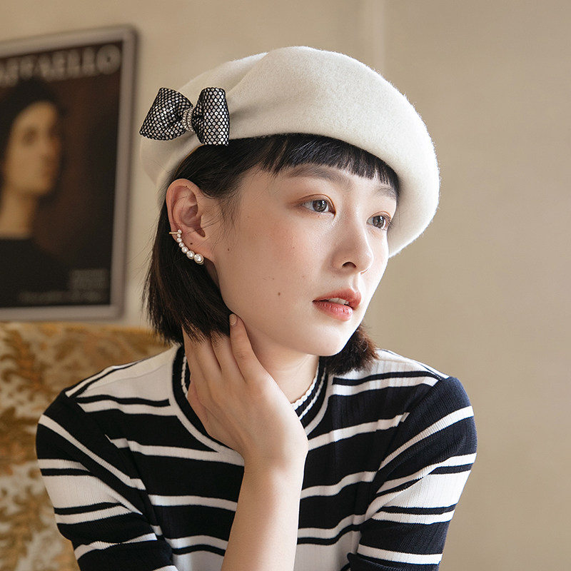 日系百搭蓓蕾时尚毛呢冬女帽子