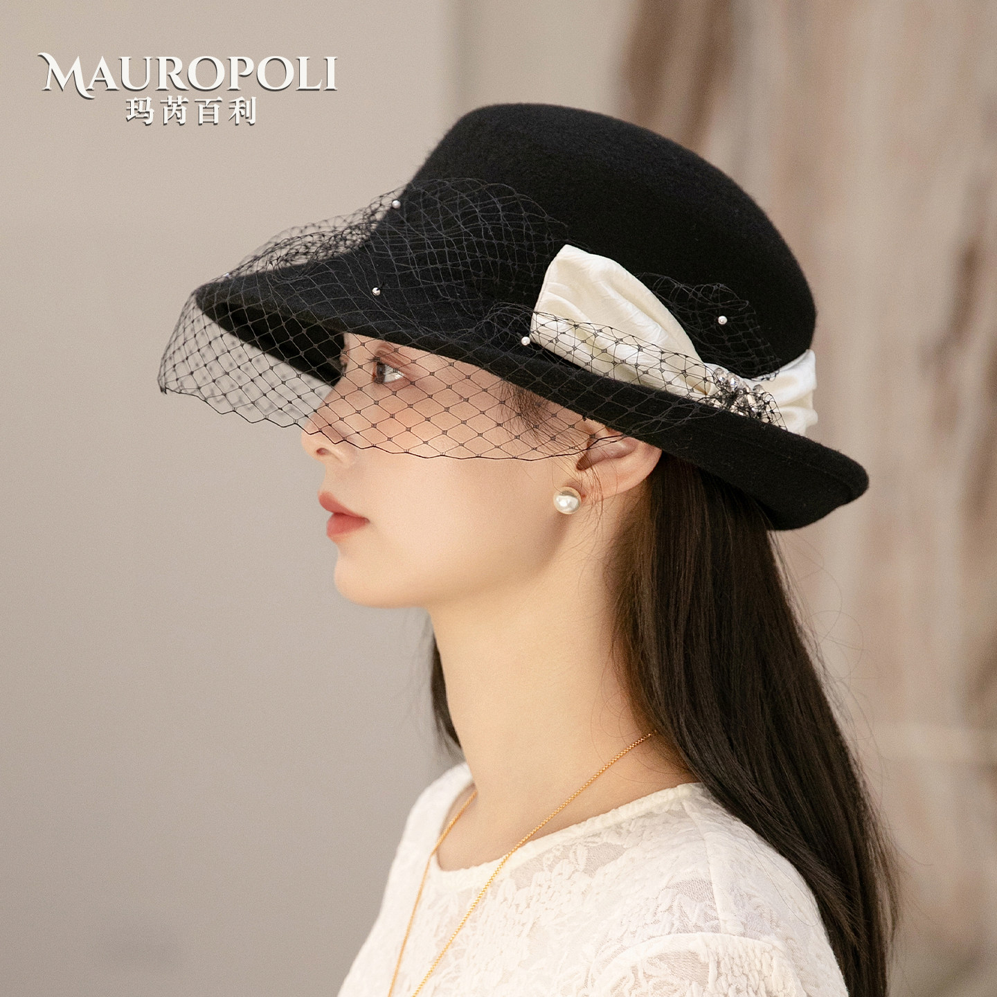 100%羊毛赫本风礼帽女新款显脸小