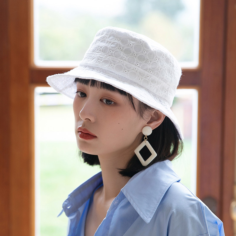 2022新款遮阳帽女白色渔夫帽