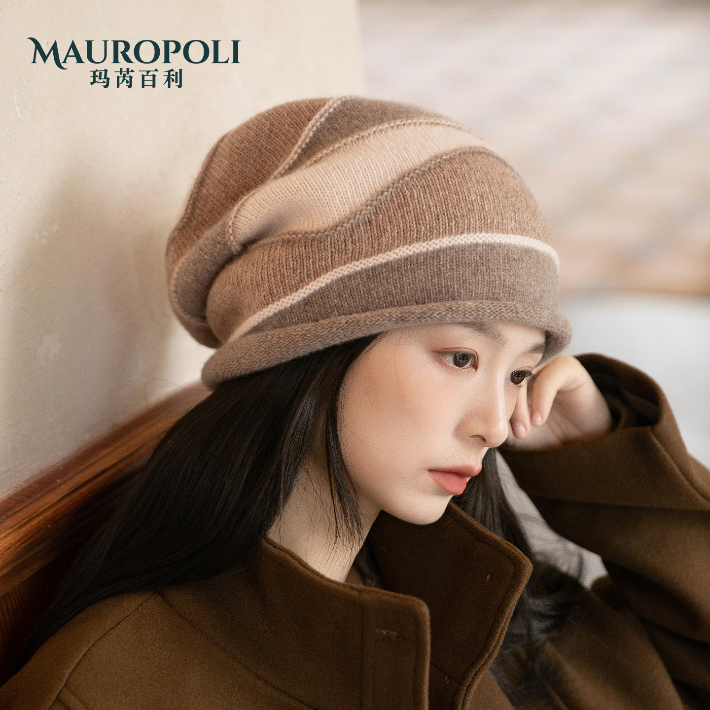 100%纯羊毛针织帽女保暖堆堆帽女