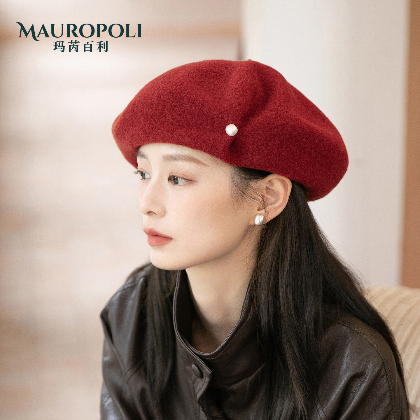 复古纯羊毛红色贝雷帽新款画家帽
