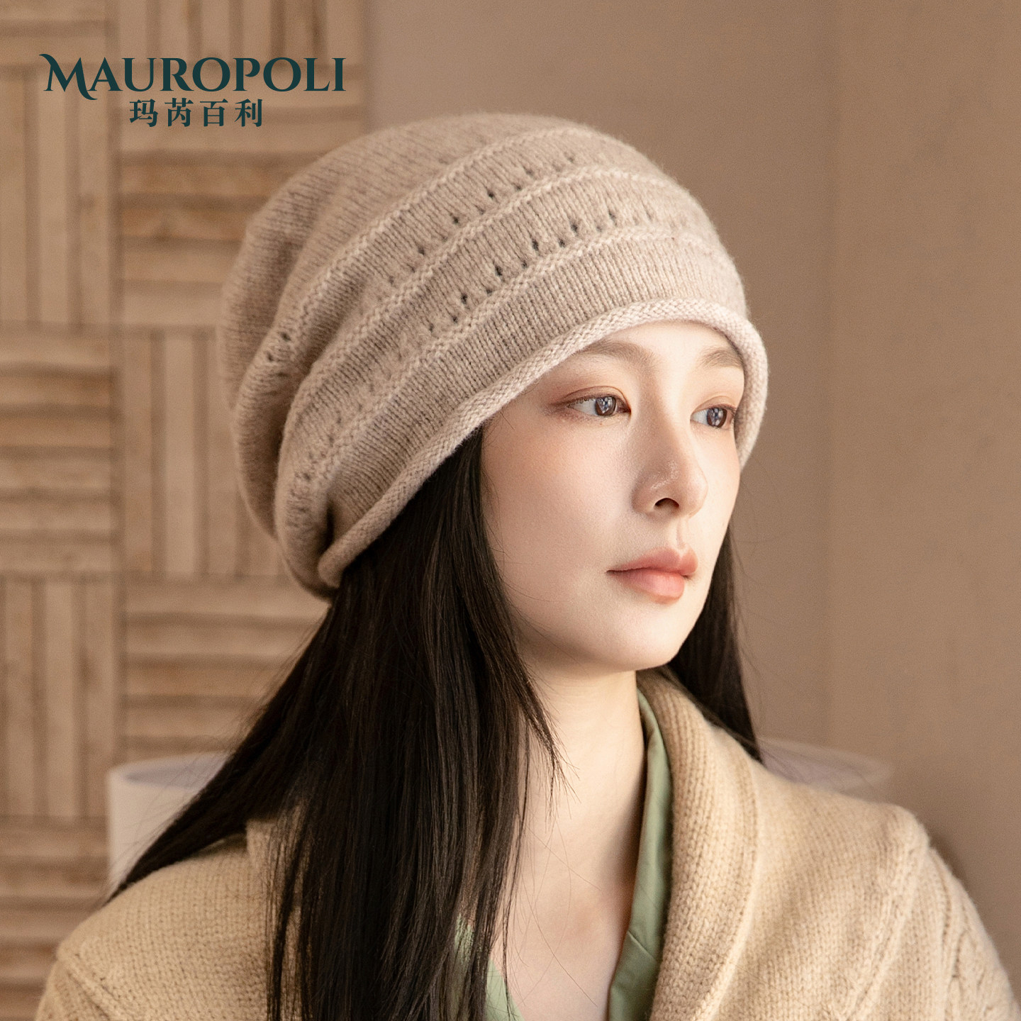 大头围羊毛针织帽女显脸小毛线帽