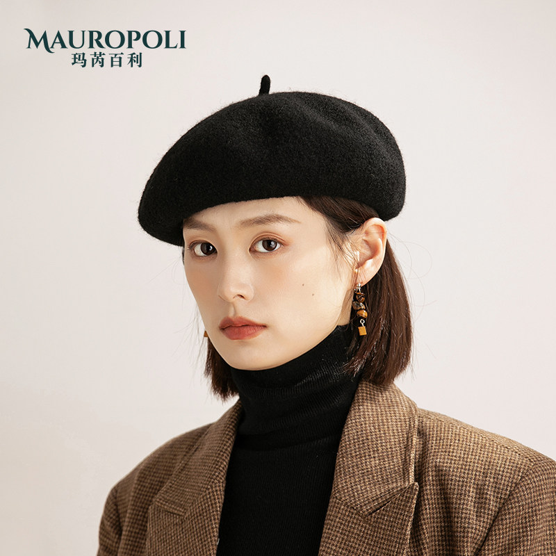 纯羊毛贝雷帽复古百搭蓓蕾帽