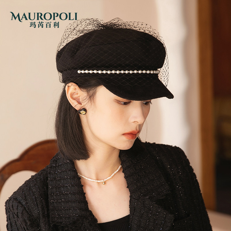 MauroPoli网纱鸭舌帽女秋冬优雅