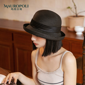 法式卷边草帽女款帽子夏季复古黑色礼帽赫本风防晒度假凉帽太阳帽