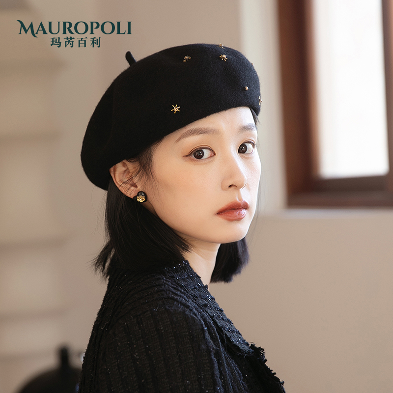 潮流贝雷帽女秋冬款纯羊毛显脸小