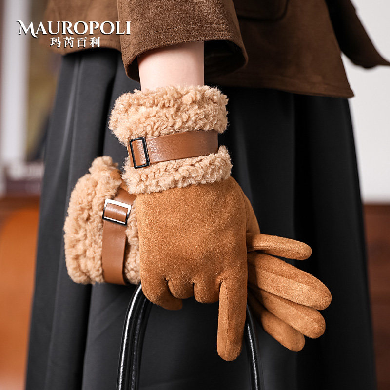 mauropoli麂皮绒手套女送妈妈