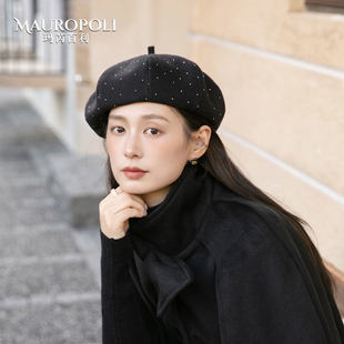 黑色八角贝雷帽女秋法式南瓜帽薄蓓蕾帽冬显脸小帽子女款2025新款