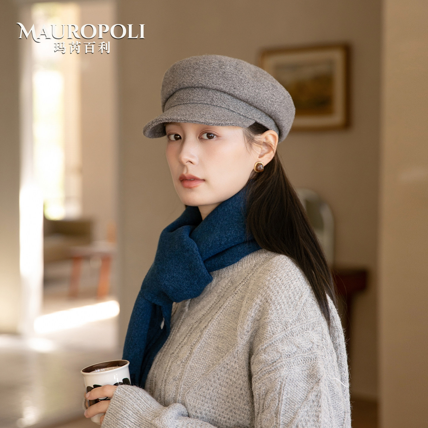 日系灰色报童帽女新款复古画家帽