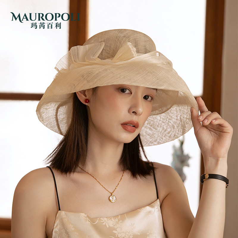 真麻纱手工草帽法式灯罩大檐礼帽