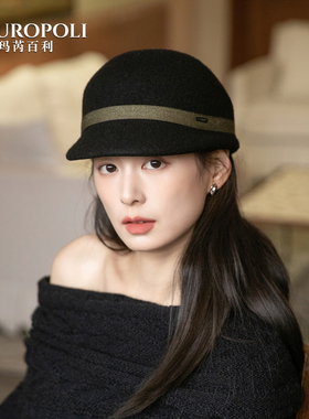 黑色气质羊毛报童帽女秋冬2025新款英伦马术帽女复古保暖鸭舌帽女