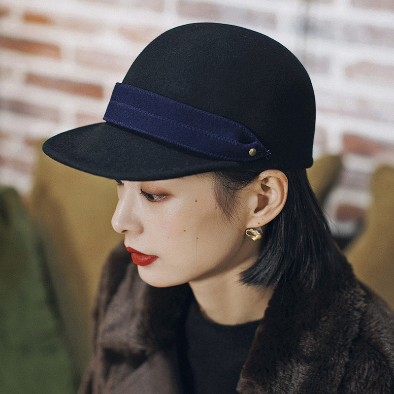 宽带软檐羊毛呢棒球帽女日系韩版时尚百搭鸭舌帽复古马术帽秋冬
