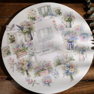 兔子家vintage复古手账贴纸25张TN硫酸纸白墨贴纸.春日花束