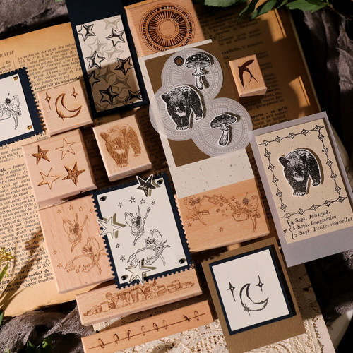 兔子家复古榉木高清手账树脂印章