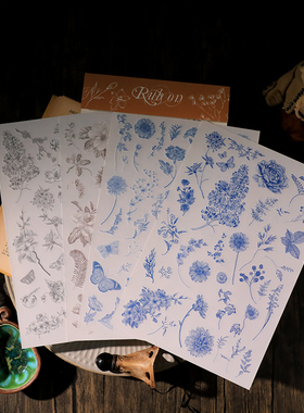 兔子家盐系轻复古布用转印纸刮刮纸线条百搭植物手帐贴纸Rub on