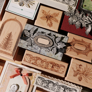 兔子家手账盐系百搭轻复古欧美风【圣诞默片】榉木制印章