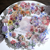 44片繁花似锦硫酸纸半透明免剪裁无重复小清新手账贴纸scrapbook