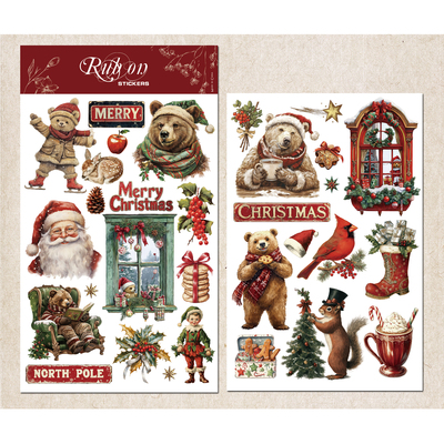 兔子家轻复古可爱圣诞熊仔布用转印纸Christmas Rubon stickers