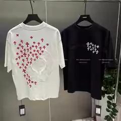 Trendy Brand High-End Cross Embroidery Loose Short-Sleeve T-Shirt for Men, New Summer Casual Versatile Wide-Fit Crew Neck Top