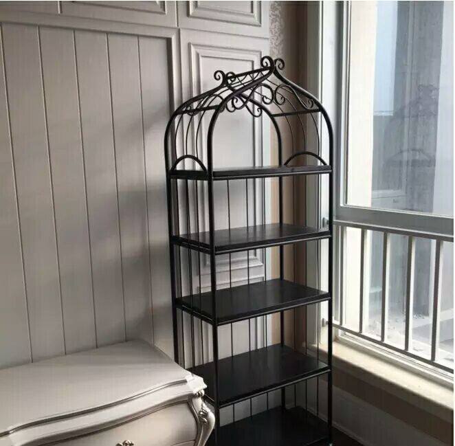 美式乡村实木铁艺花架简约书架书柜陈列架隔板置物架多层架子