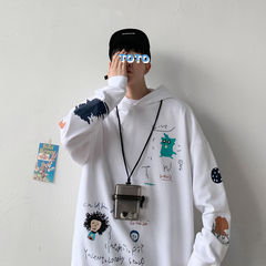 Autumn and winter new Hooded Sweater men's loose fashion printed casual top