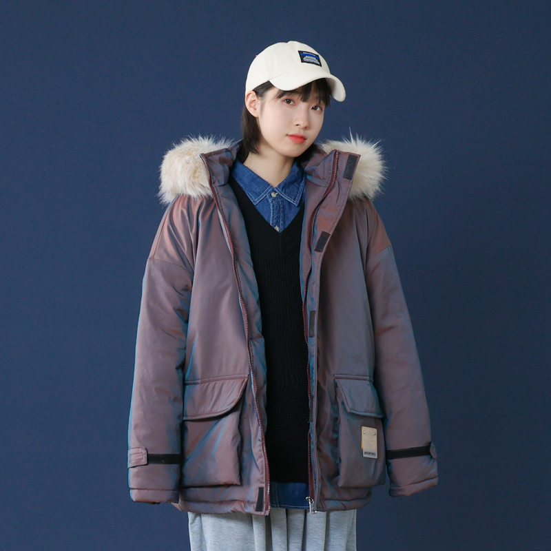 Winter fashion casual color changing cotton padded coat with large wool collar coat neutral style men's top fashion