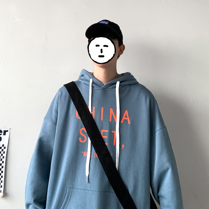 Spring and autumn new trend Hooded Sweater men's handsome loose print fashion coat men's