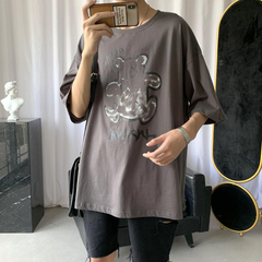 Hong Kong Style Men's short sleeve T-shirt casual large size half sleeve cotton round neck trendy printing loose style