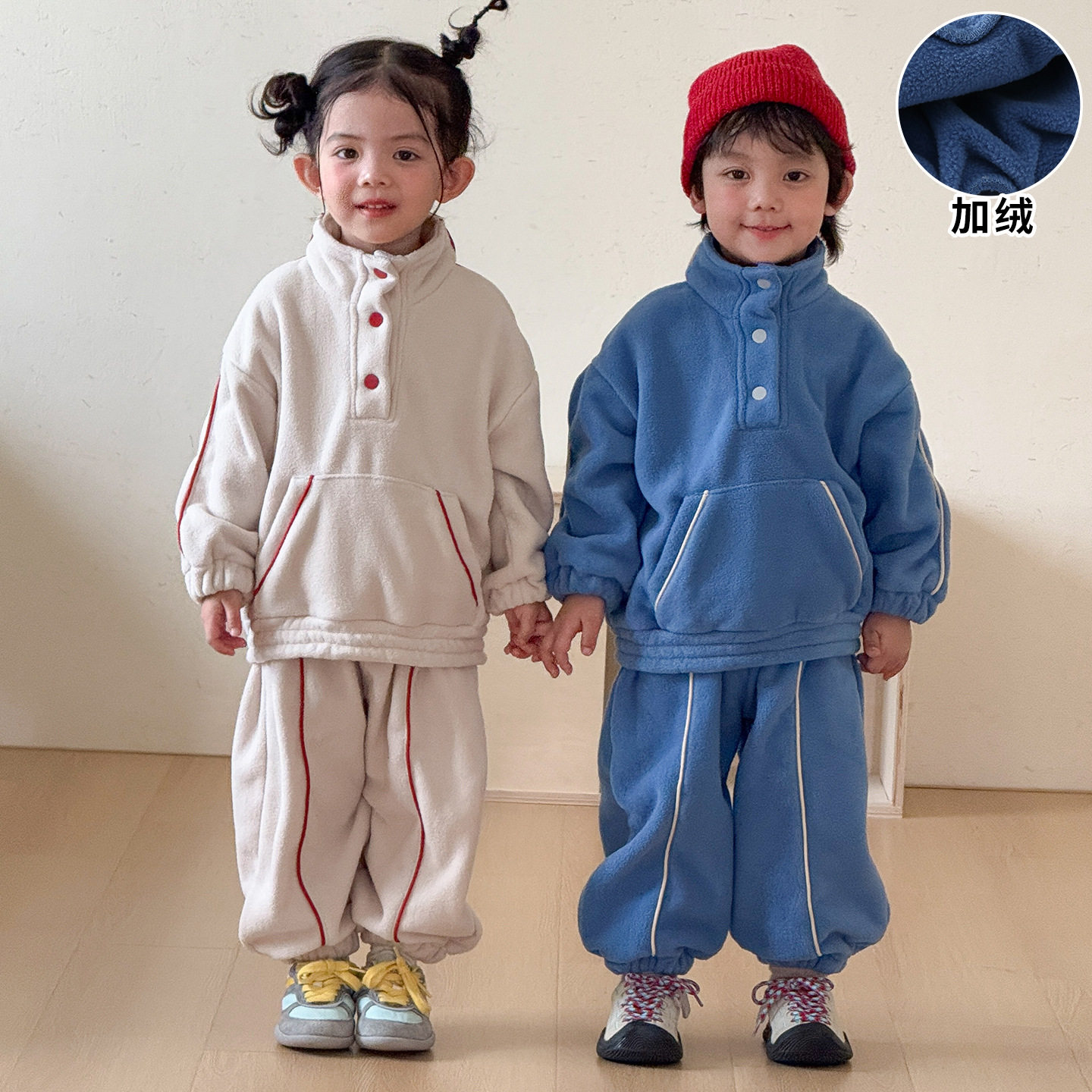 2026新款宝宝休闲卫衣两件套儿童摇粒绒套装加绒男女童运动秋冬季